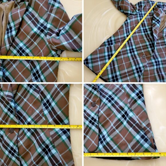 Givenchy Vintage 90's Multi-Color Plaid Women's Wool Blazer Logo Buttons Size 44 - Picture 5 of 16